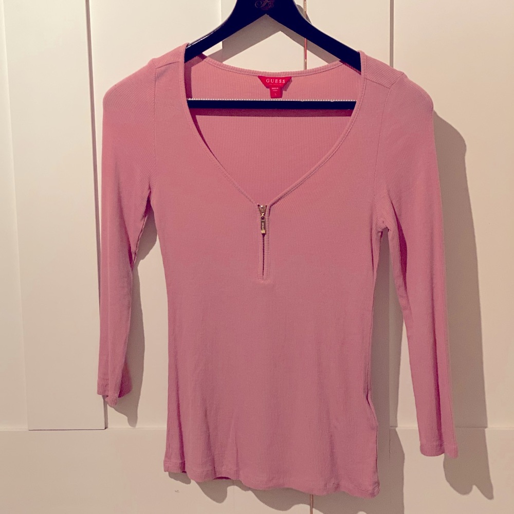 Guess long sleeve pink top with zipper